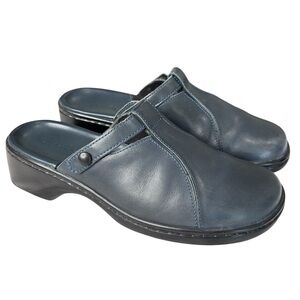 CLARKS Mules Clogs Womens Comfort Shoes 6 Size Navy Blue Leather Slip On  #70265